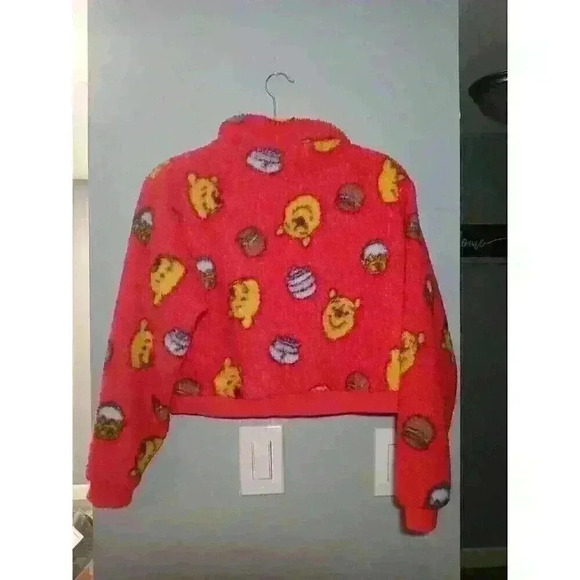 Disney Winnie The Pooh Fuzzy Half-Zipper Juniors Sweater Medium - Picture 1 of 8